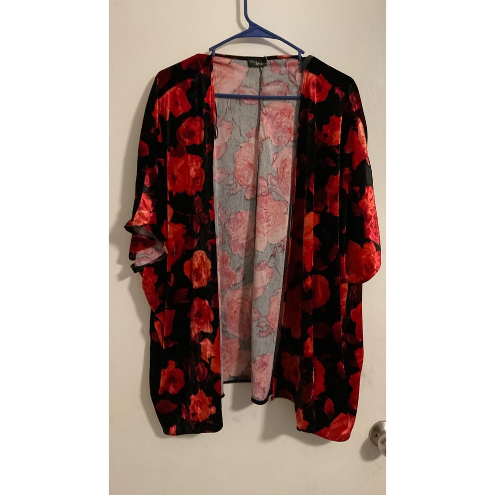 Red and black floral cardigan